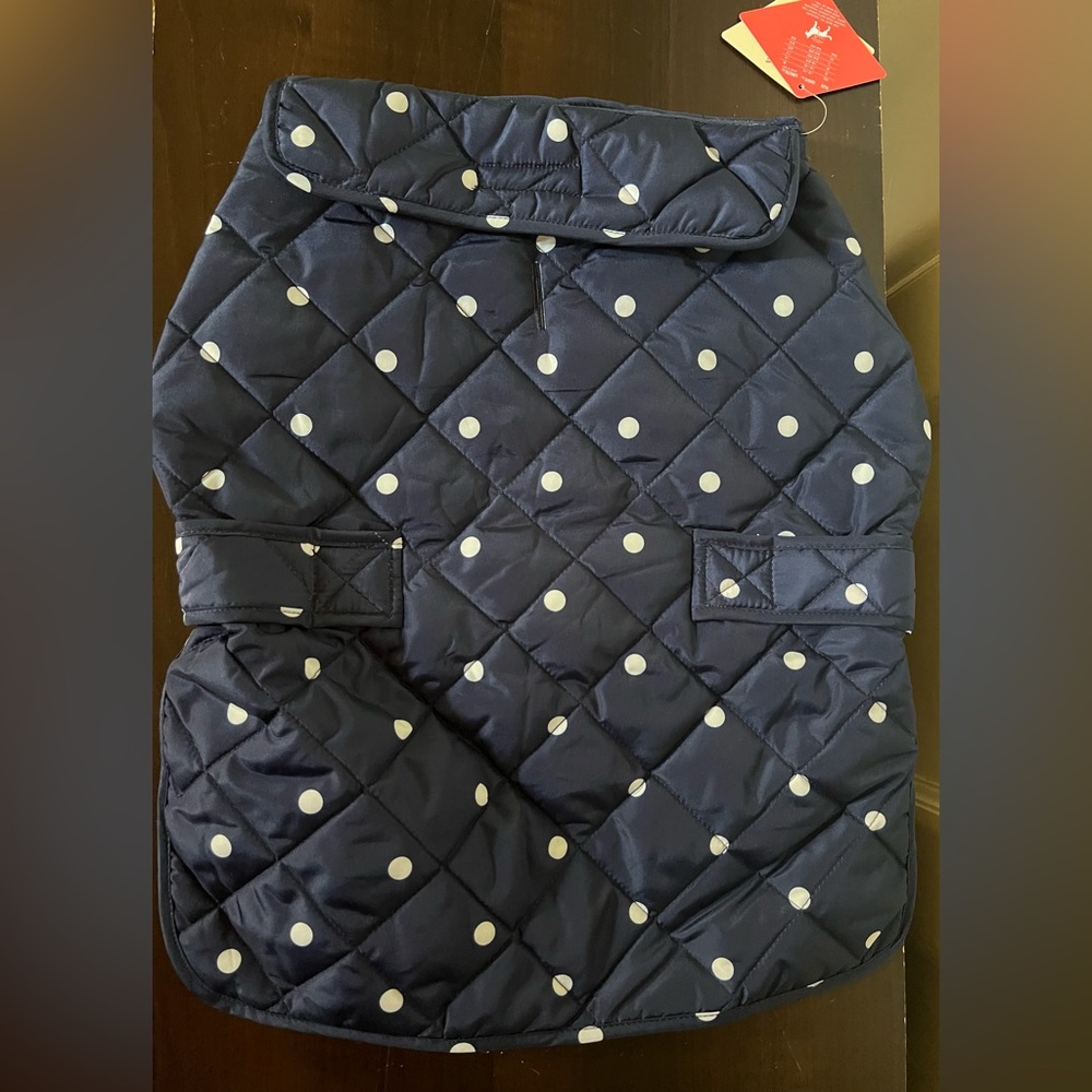 NWT large blue with white polka dots dog vest with Velcro straps